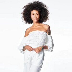 NWT New Young Fabulous & Broke Off Shoulder White Yacht Top Size S